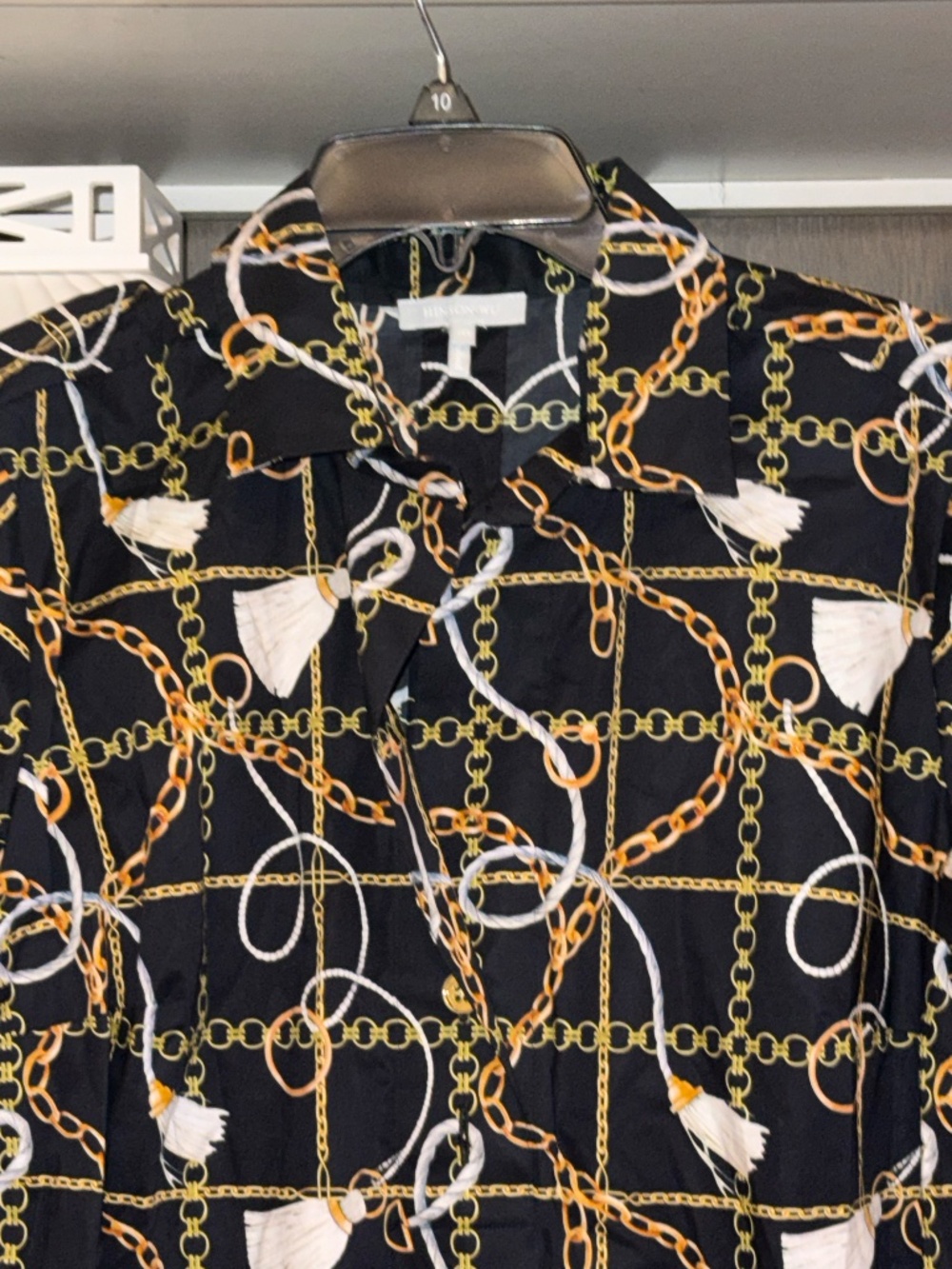Hinson Wu Medium M black patterned shirtdress chain tassel dress - Picture 3 of 4